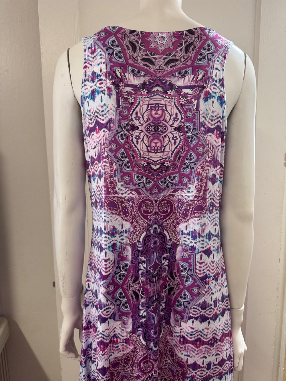 One World sleeveless Purple Midi dress embellished crochet handkerchief hem Sz M - Picture 5 of 14